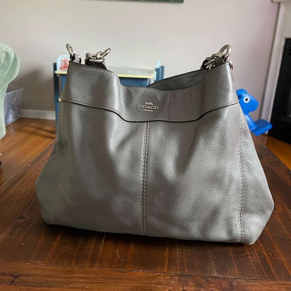 Coach Lexy Grey Triple Compartment Leather  Shoulder Bag Purse